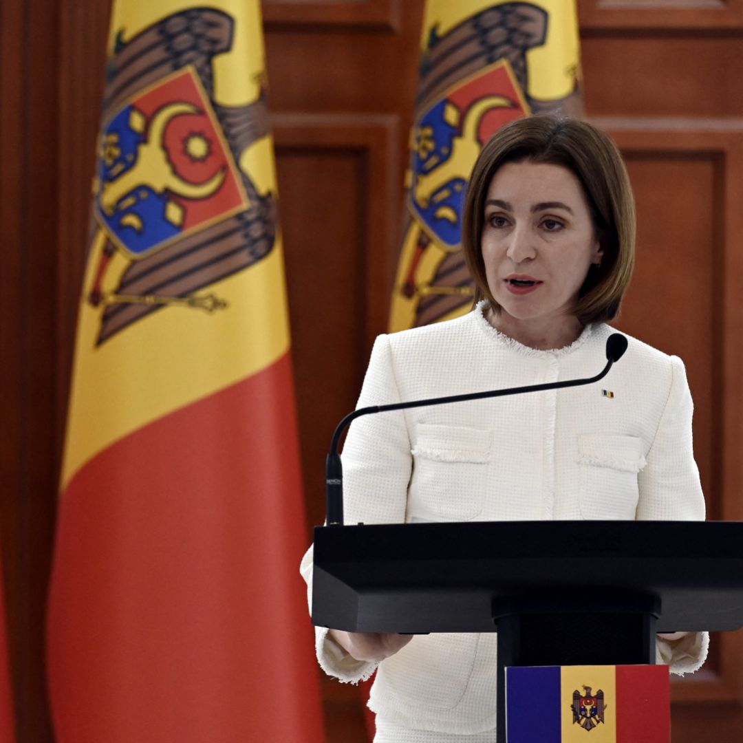Moldovan President Maia Sandu speaks during a press conference in Chisinau on March 6, 2022. 