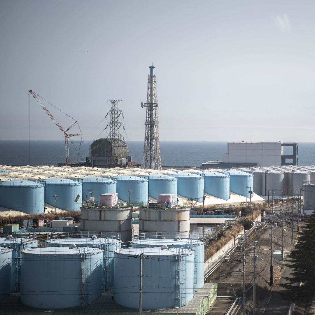 Reactor buildings and water storage tanks are seen at the Fukushima Daiichi nuclear power plant in Okuma, Japan, on March 5, 2022 -- nearly 11 years after a massive earthquake triggered a devastating meltdown.