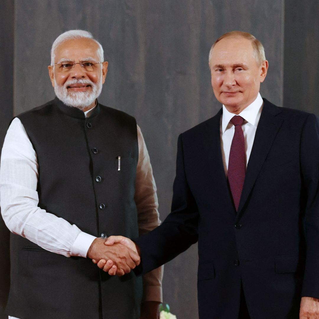Russian President Vladimir Putin meets with Indian Prime Minister Narendra Modi on the sidelines of the Shanghai Cooperation Organisation (SCO) leaders' summit on Sept. 16, 2022. Russian President Vladimir Putin meets with Indian Prime Minister Narendra Modi on the sidelines of the Shanghai Cooperation Organisation (SCO) leaders' summit on Sept. 16, 2022.