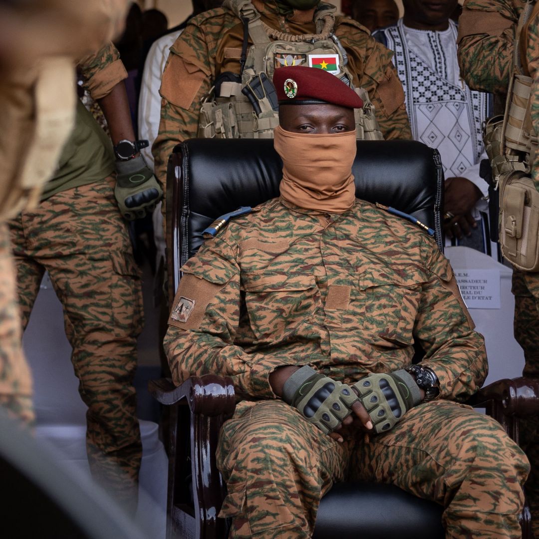 Ibrahim Traore, Burkina Faso's interim president, attends a ceremony in Ouagadougou on Oct. 15, 2022.