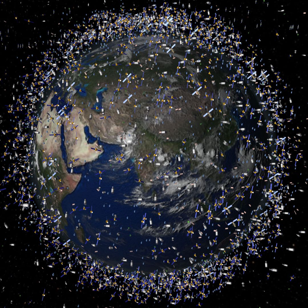 A computer-generated image released by the European Space Agency (ESA) in April 2008 shows trackable objects in orbit around Earth. A computer-generated image released by the European Space Agency (ESA) in April 2008 shows trackable objects in orbit around Earth.