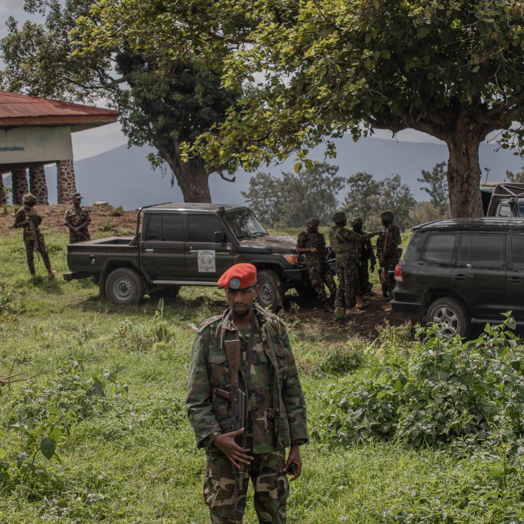M23 fighters guard the area during a meeting between the rebel group and East African Regional Force (EACRF) officials at the Rumangabo camp in eastern Democratic Republic of Congo on Jan. 6, 2023. M23 fighters guard the area during a meeting between the rebel group and East African Regional Force (EACRF) officials at the Rumangabo camp in eastern Democratic Republic of Congo on Jan. 6, 2023.