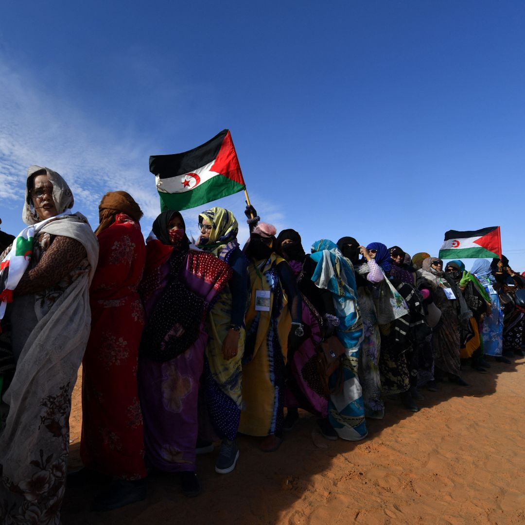Displaced Sahrawis arrive at the refugee camp of Dakhla, which lies some 170 kilometers southeast of the Algerian city of Tindouf, on Jan. 13, 2023.