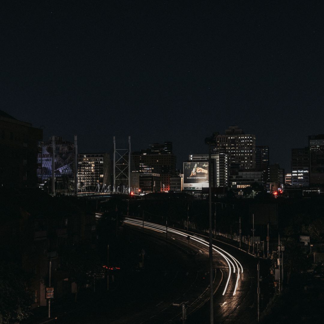 A general view shows the darkened Braamfontein district of Johannesburg, South Africa, on Jan. 15, 2023, after the ''load-shedding'' blackout was implemented. A general view shows the darkened Braamfontein district of Johannesburg, South Africa, on Jan. 15, 2023, after the ''load-shedding'' blackout was implemented.