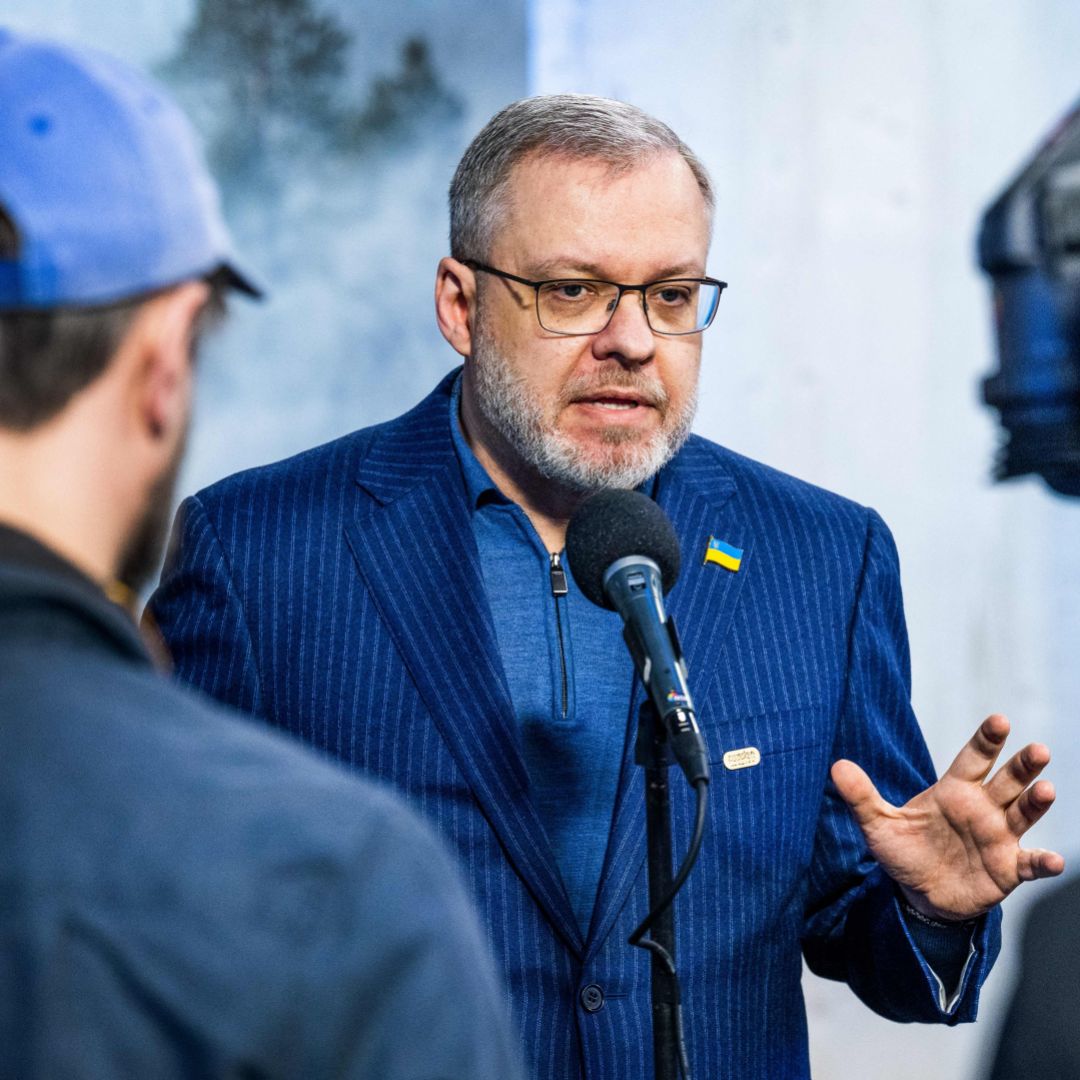 Ukrainian Energy Minister Herman Halushchenko gives an interview as he attends the informal meeting with EU ministers in Stockholm, Sweden, on Feb. 27, 2023.