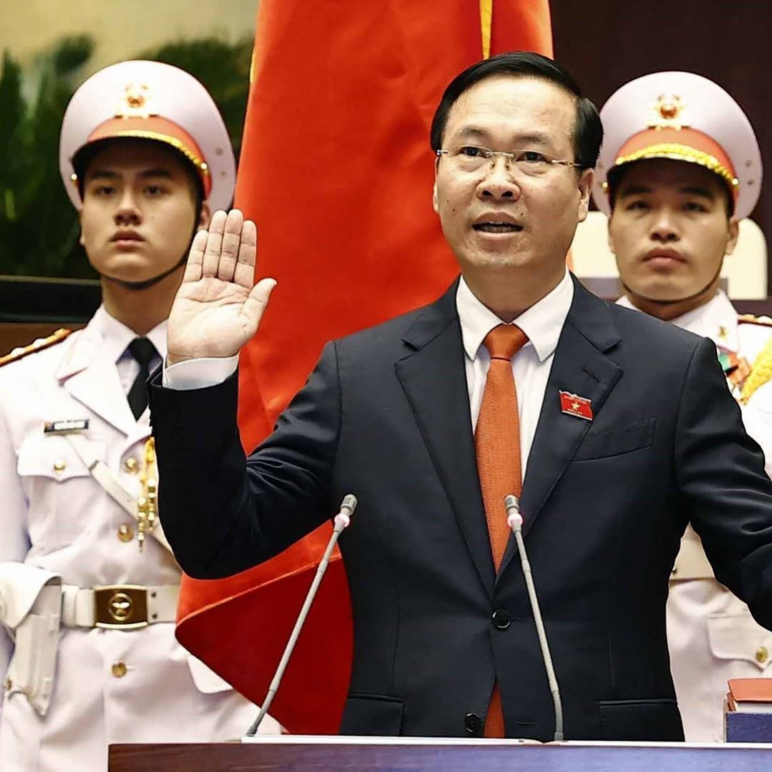Vietnam's new president Vo Van Thuong is sworn in during an extraordinary meeting in the National Assembly in Hanoi, Vietnam, on March 2, 2023. 