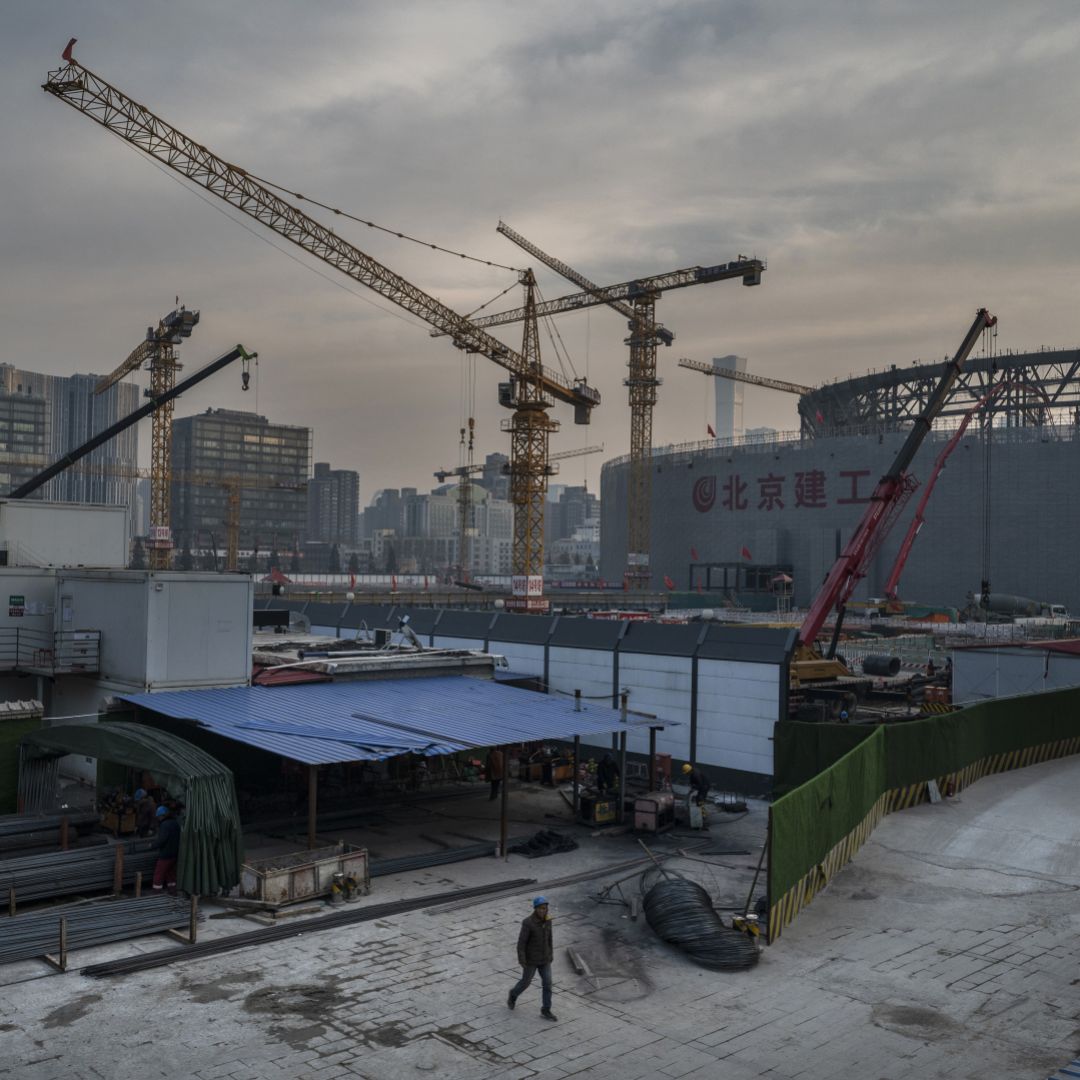 A photo shows the construction site of a new stadium project being built in Beijing, China, on Dec. 15, 2021. 