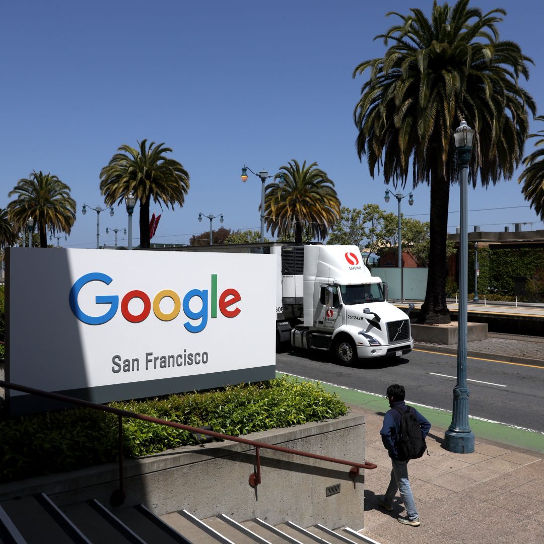 A photo taken on April 26, 2022, shows the sign outside a Google office in San Francisco, California. A photo taken on April 26, 2022, shows the sign outside a Google office in San Francisco, California.