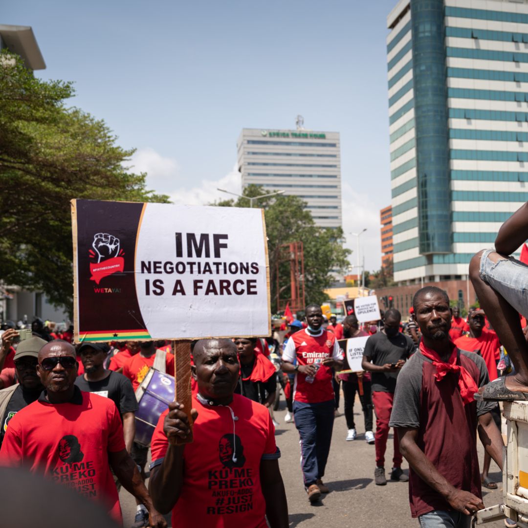 Ghanaians march in Accra on Nov. 5, 2022, to protest against the government’s handling of the country’s dire economic crisis.