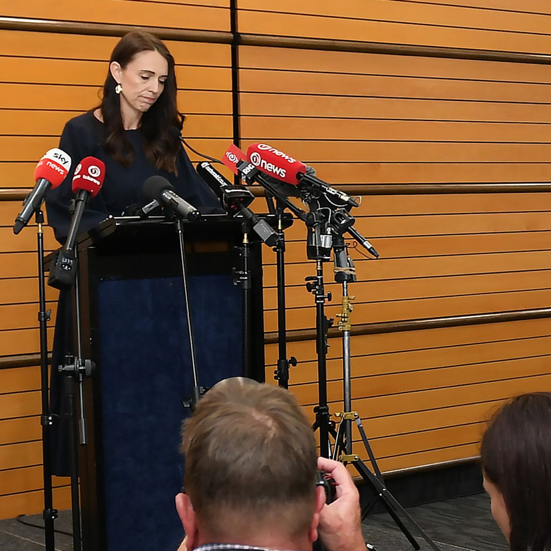 New Zealand Prime Minister Jacinda Ardern announces her resignation at the War Memorial Centre on Jan. 19, 2023, in Napier, New Zealand. 