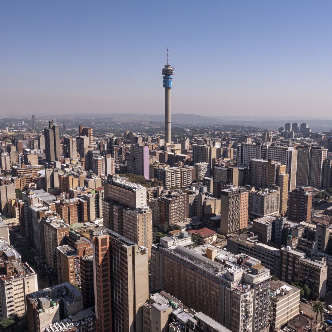 The skyline of Johannesburg, South Africa, is seen on April 19, 2023.