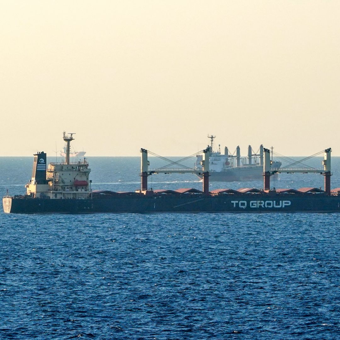 A ship transiting Ukrainian grain is seen off the coast of Istanbul, Turkey, on July 17, 2023, after Russia announced its withdrawal from the Black Sea grain export deal.