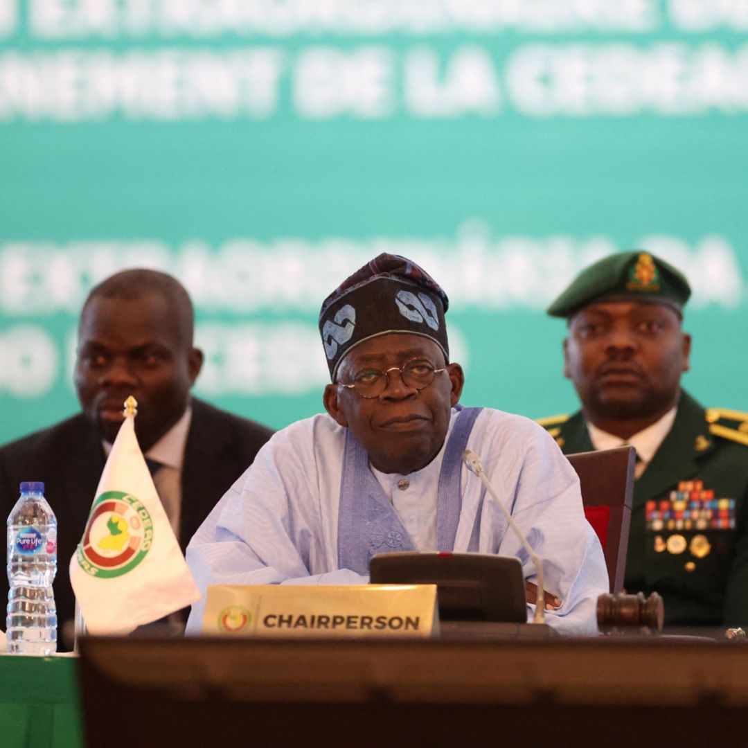 Nigerian President Bola Ahmed Tinubu, who also serves as the chairman of the Economic Community of West African States (ECOWAS), participates in an emergency ECOWAS meeting on July 30, 2023, following the recent coup in Niger. Nigerian President Bola Ahmed Tinubu, who also serves as the chairman of the Economic Community of West African States (ECOWAS), participates in an emergency ECOWAS meeting on July 30, 2023, following the recent coup in Niger.