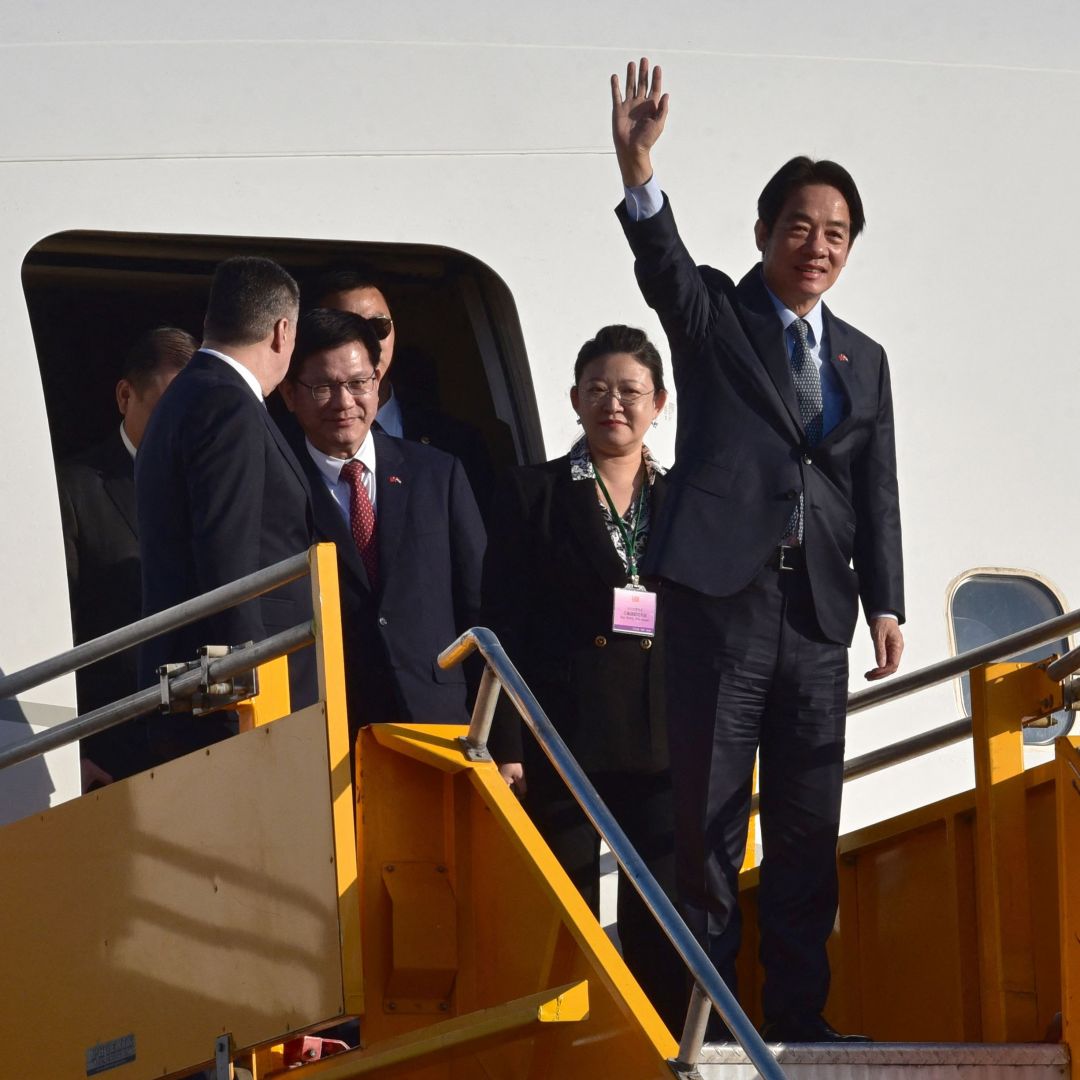 Taiwanese Vice President William Lai waves upon landing in Luque, Paraguay, on Aug. 14, 2023, to attend the inauguration of President-elect Santiago Pena. Taiwanese Vice President William Lai waves upon landing in Luque, Paraguay, on Aug. 14, 2023, to attend the inauguration of President-elect Santiago Pena.