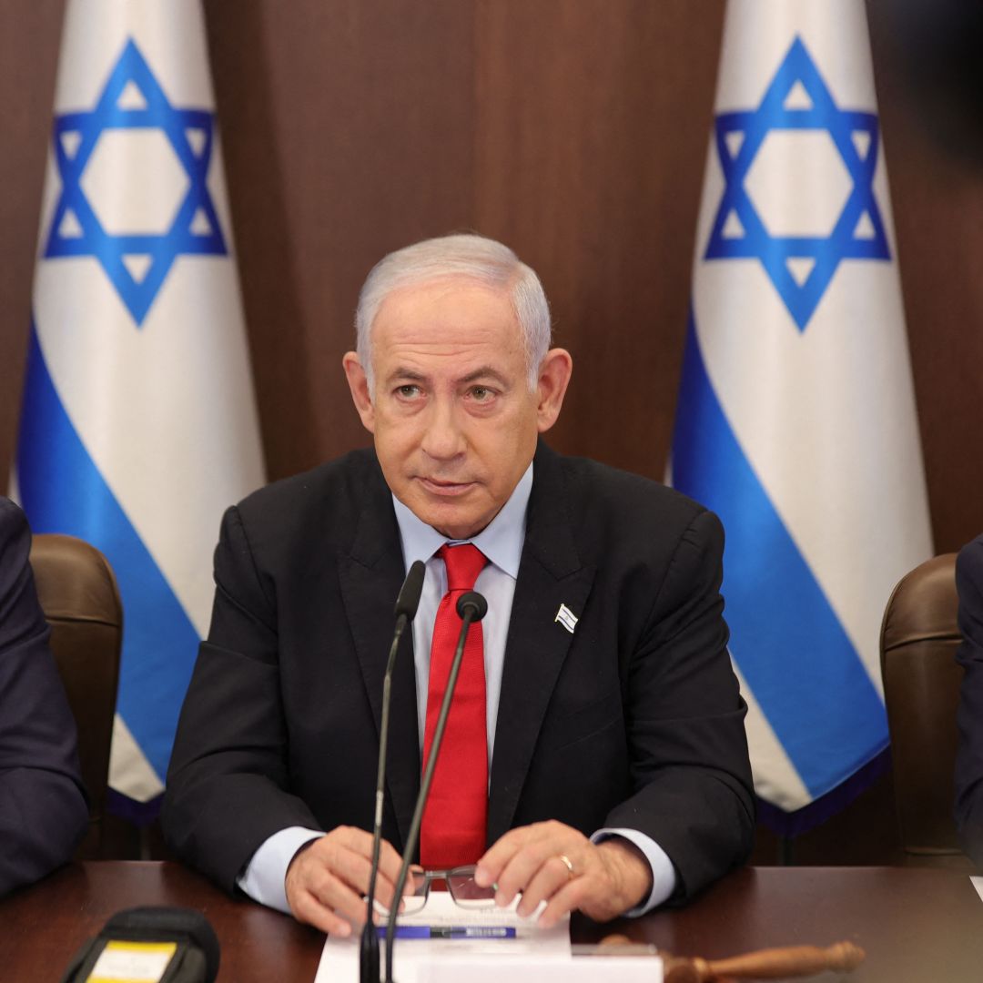 Israeli Prime Minister Benjamin Netanyahu attends the weekly cabinet meeting at his office in Jerusalem on Sept. 27, 2023. 