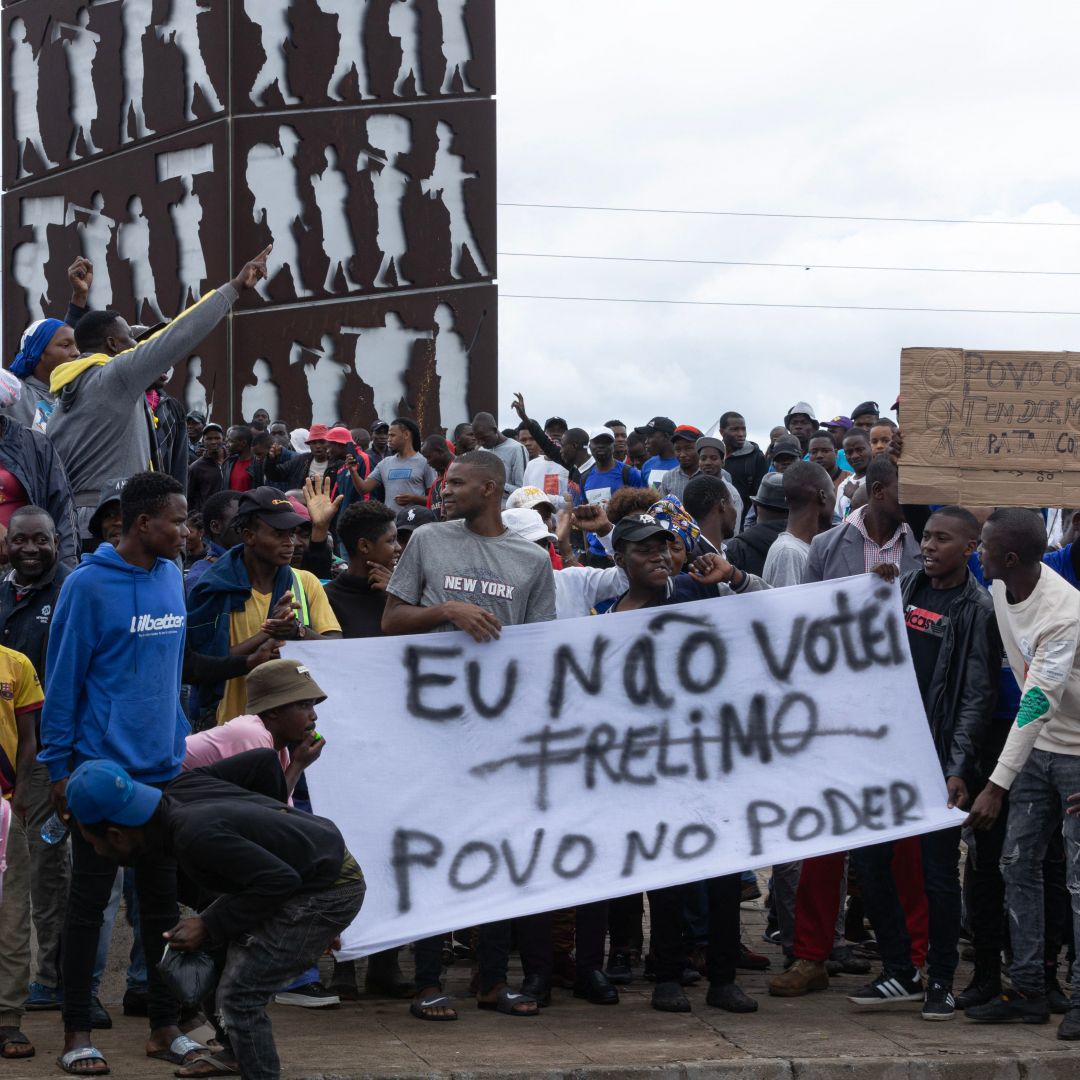 Opposition supporters gather to protest the results of the local elections in Maputo, Mozambique, on Oct. 17, 2023. 