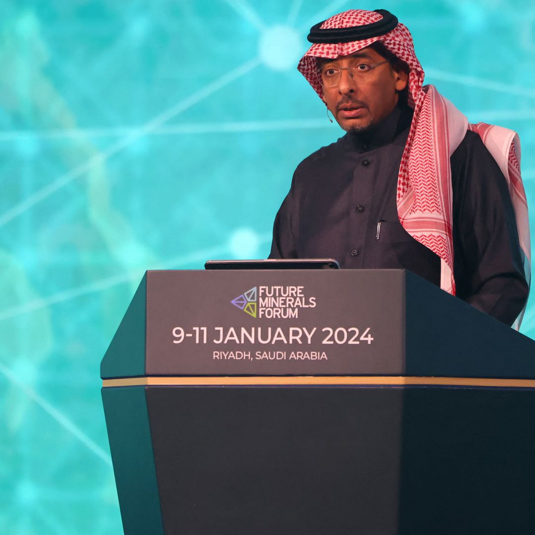 Saudi Mining and Industry Minister Bandar Al-Khorayef addresses the Future Mineral Forum in Riyadh on Jan. 10, 2024. Saudi Mining and Industry Minister Bandar Al-Khorayef addresses the Future Mineral Forum in Riyadh on Jan. 10, 2024.