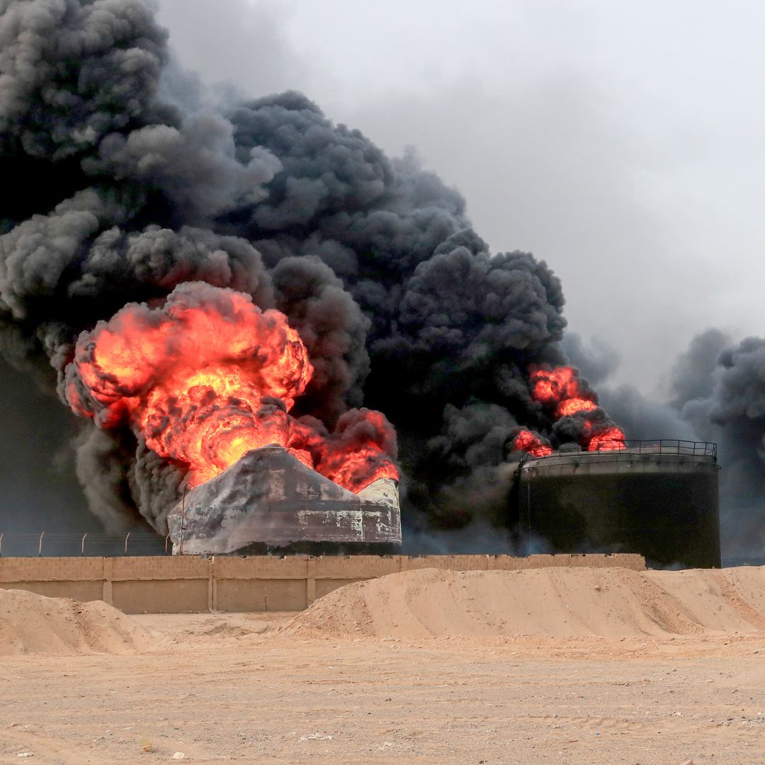 Smoke billows from a fire at oil storage tanks in Hodeidah, Yemen, a day after Israeli strikes hit the city’s port on July 21, 2024. 