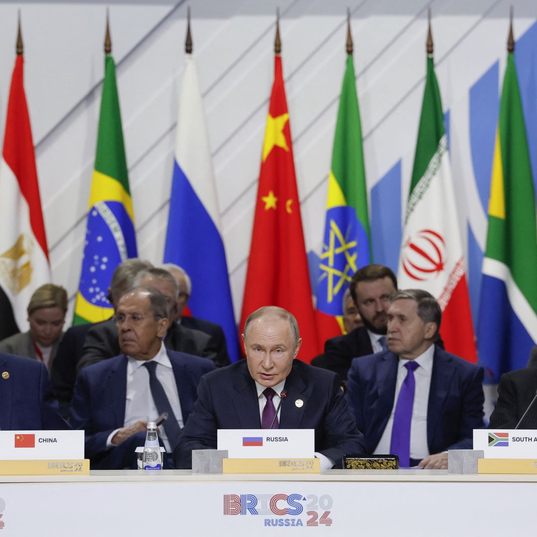 (From left to right) Chinese President Xi Jinping, Russian President Vladimir Putin, and South African President Cyril Ramaphosa attend a plenary session at the BRICS summit in Kazan on Oct. 24, 2024. (From left to right) Chinese President Xi Jinping, Russian President Vladimir Putin, and South African President Cyril Ramaphosa attend a plenary session at the BRICS summit in Kazan on Oct. 24, 2024.