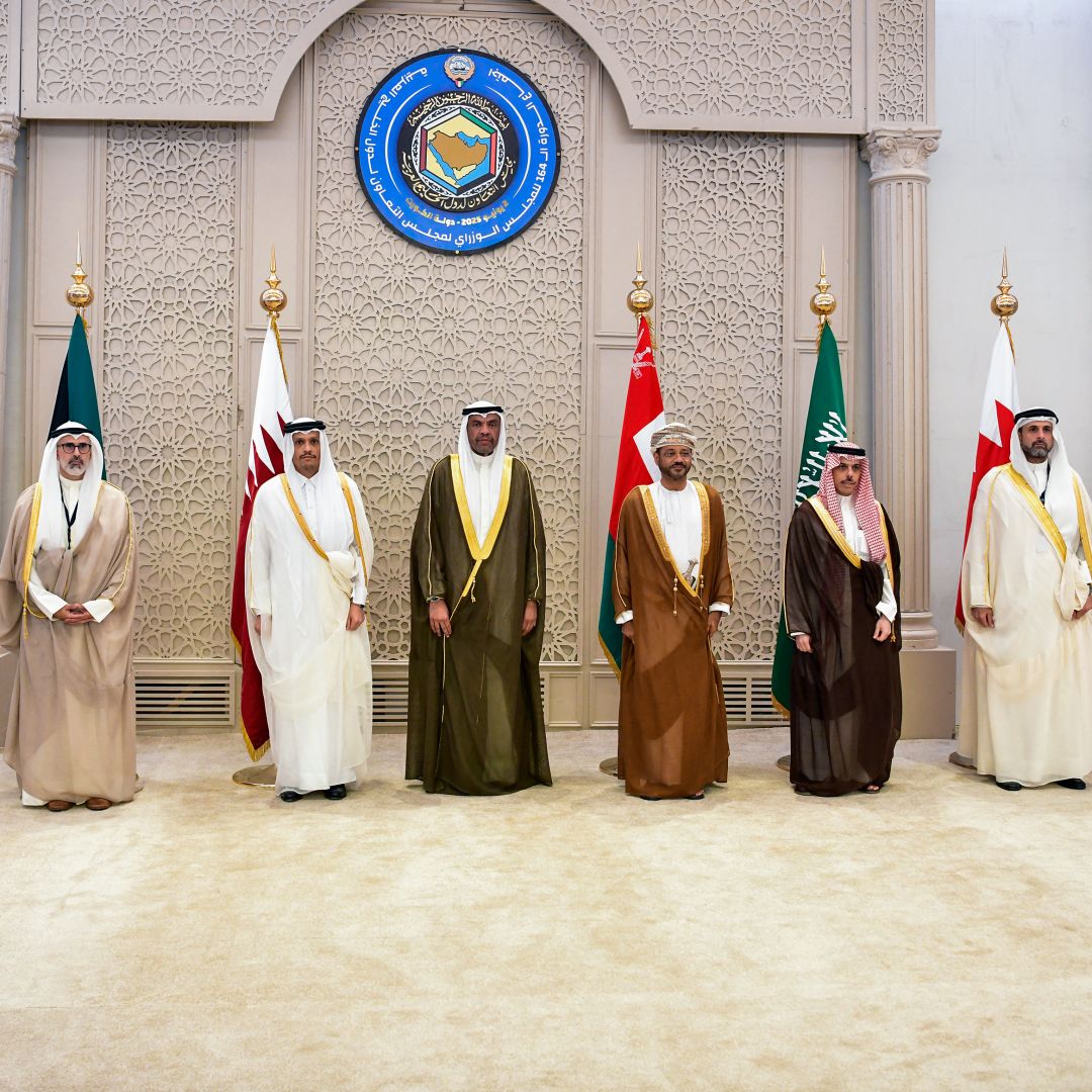 Gulf Cooperation Council (GCC) Secretary-General Jassim al-Budaiwi and the foreign ministers from the six GCC countries (Kuwait, Qatar, Oman, Saudi Arabia, Bahrain and the United Arab Emirates) pose for a group photo during the GCC foreign minister meeting in Kuwait City on June 2, 2025. Gulf Cooperation Council (GCC) Secretary-General Jassim al-Budaiwi and the foreign ministers from the six GCC countries (Kuwait, Qatar, Oman, Saudi Arabia, Bahrain and the United Arab Emirates) pose for a group photo during the GCC foreign minister meeting in Kuwait City on June 2, 2025.