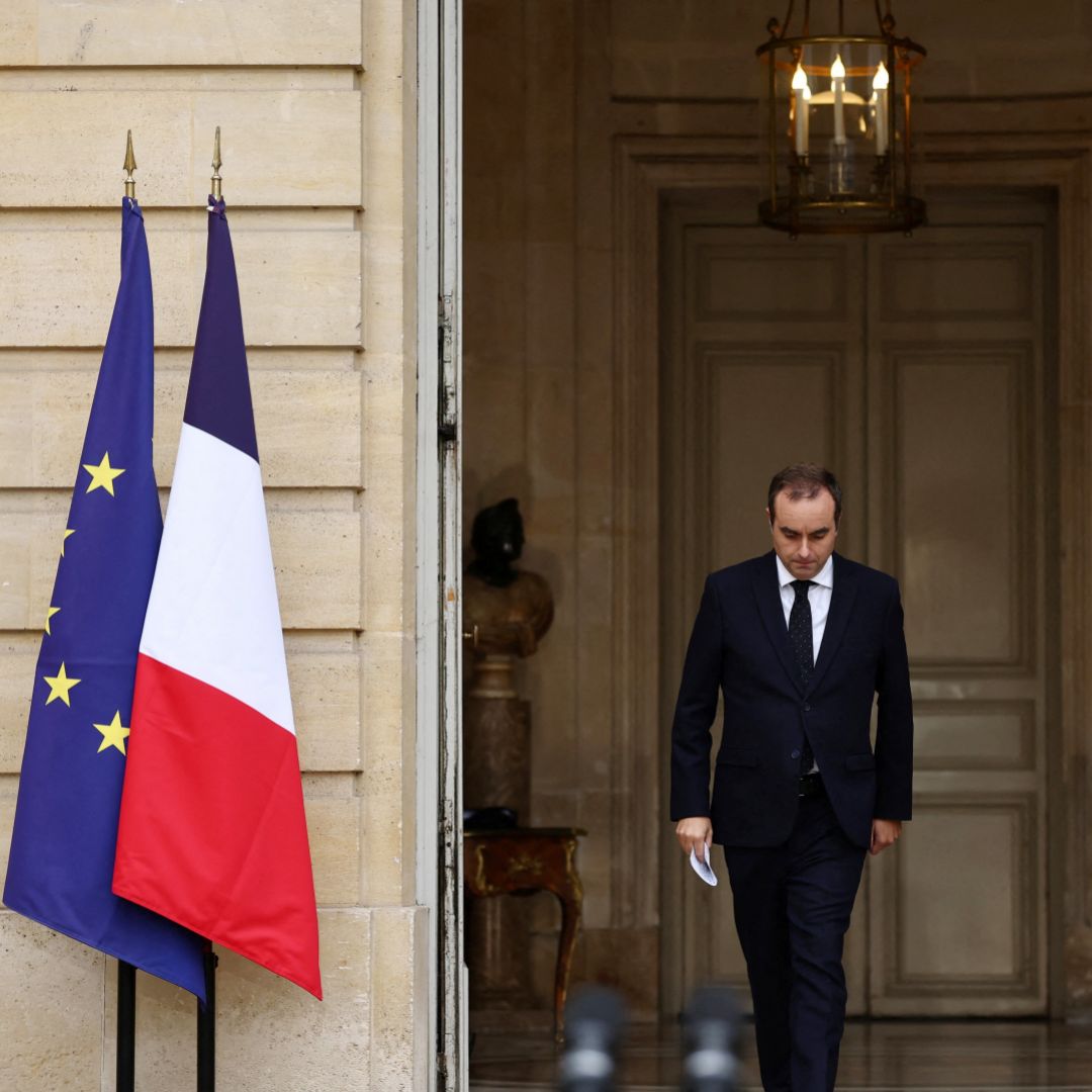 Outgoing French Prime Minister Sebastien Lecornu arrives to deliver a statement at the Hotel Matignon in Paris after submitting his resignation to French President Emmanuel Macron on Oct. 6, 2025. 