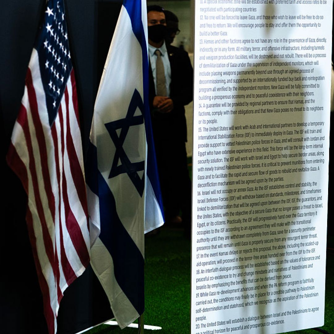 U.S. Vice President JD Vance's shadow is seen as he speaks during a press conference following a military briefing at the civilian military coordination center on Oct. 21, 2025, in Kiryat Gat, Israel. U.S. Vice President JD Vance's shadow is seen as he speaks during a press conference following a military briefing at the civilian military coordination center on Oct. 21, 2025, in Kiryat Gat, Israel.