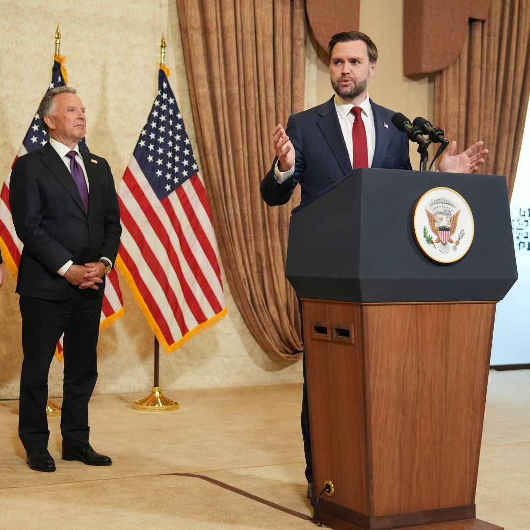 U.S. Vice President JD Vance speaks as special envoys Jared Kushner (L) and Steve Witkoff listen during a news conference after a meeting with representatives from Pakistan and Iran on April 12, 2026, in Islamabad, Pakistan. U.S. Vice President JD Vance speaks as special envoys Jared Kushner (L) and Steve Witkoff listen during a news conference after a meeting with representatives from Pakistan and Iran on April 12, 2026, in Islamabad, Pakistan.