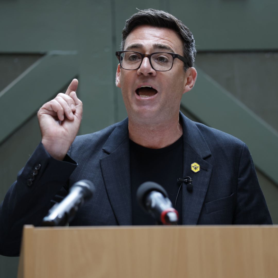Andy Burnham delivers a speech on June 29, 2026, in Manchester, England. 