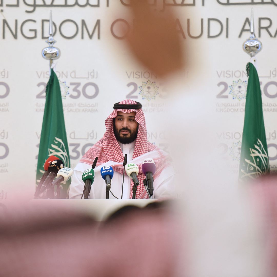 Then-Saudi Defense Minister and Deputy Crown Prince Mohammed bin Salman holds a press conference in Riyadh on April 25, 2016, after unveiling the kingdom's economic diversification plan known as Vision 2030.