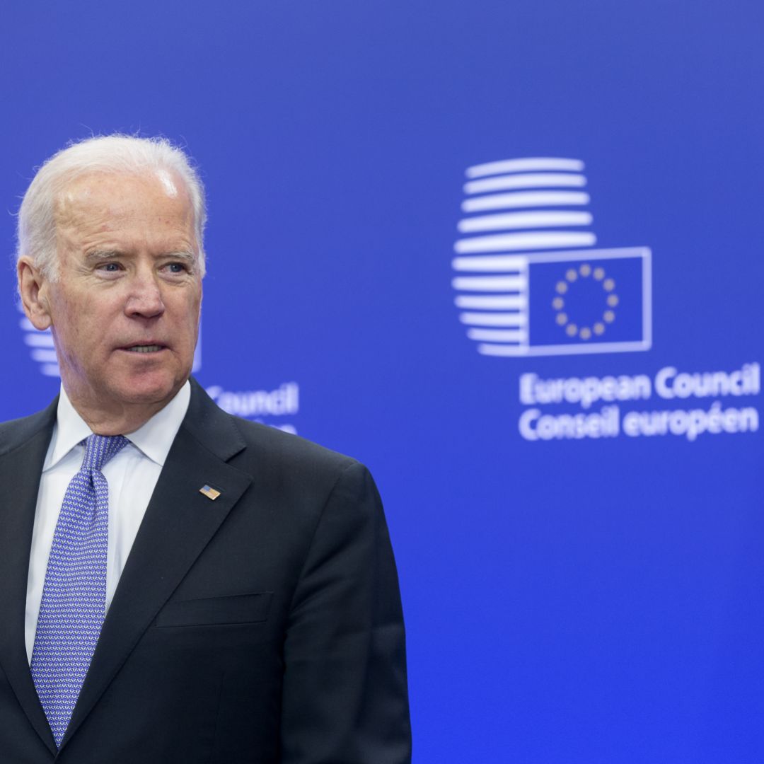 Then-U.S. Vice President Joe Biden participates in a bilateral meeting at the European Council headquarters in Brussels, Belgium, on Feb. 6, 2015.