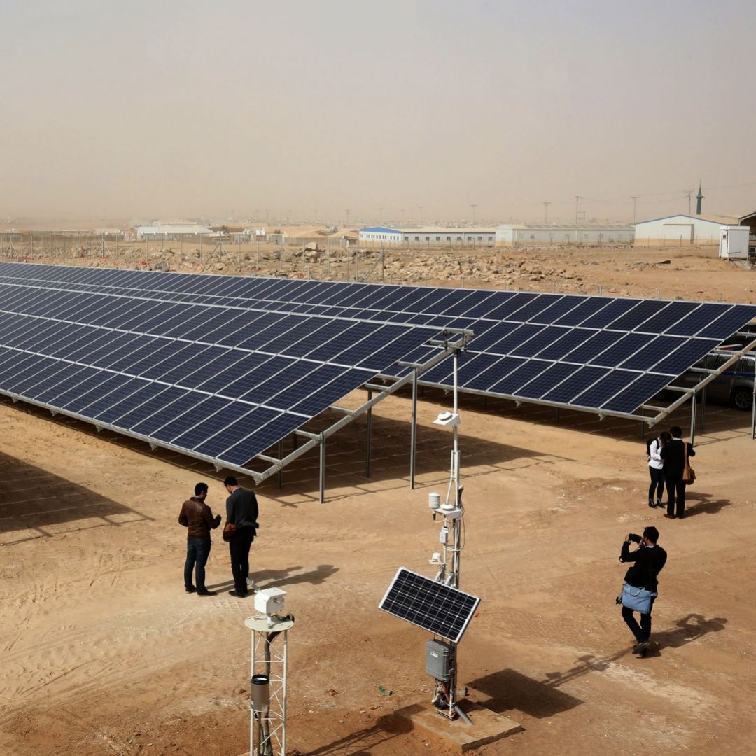 Part of a new solar plant, funded by the German government, is seen at the Zaatari refugee camp in Jordan on Nov. 13, 2017.