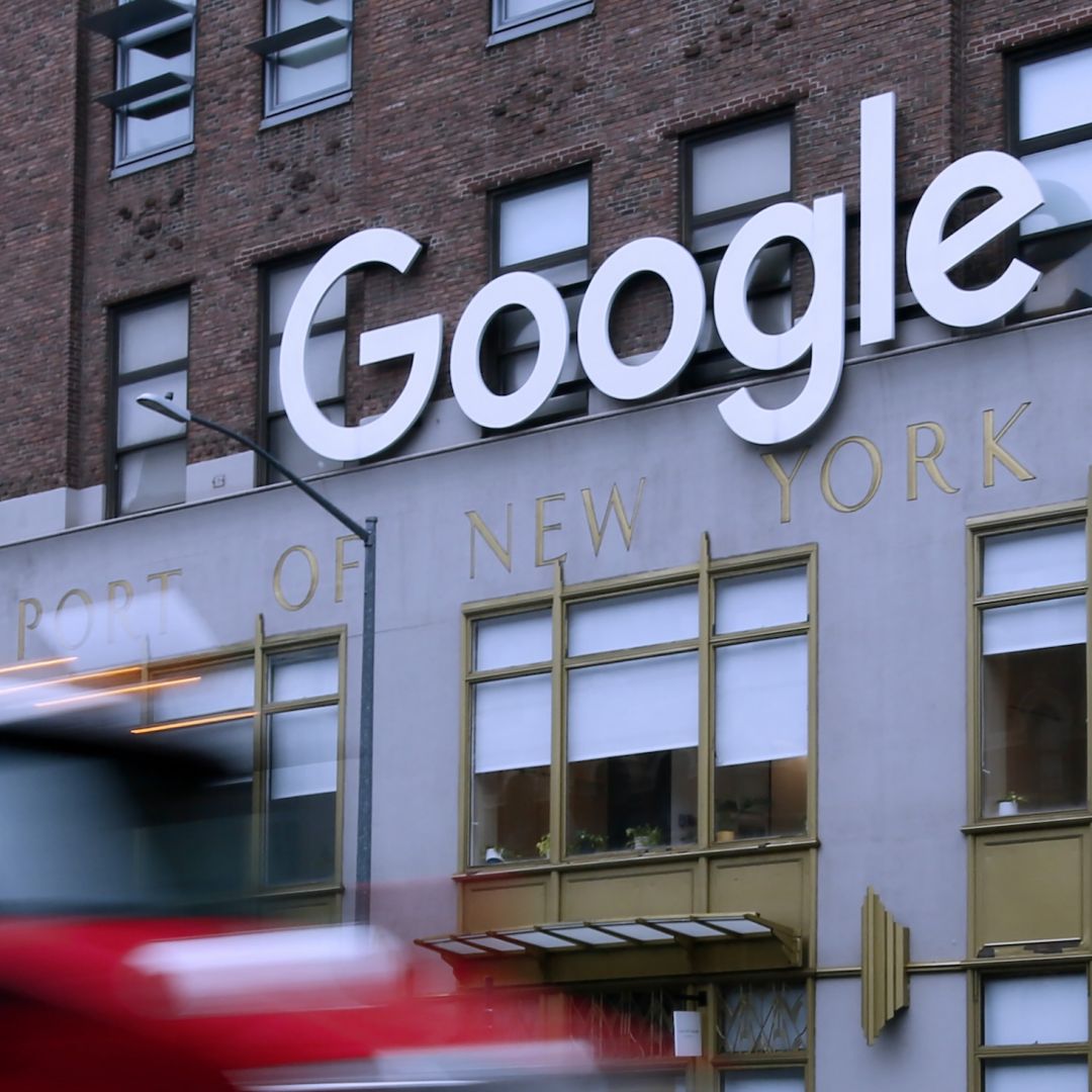 A Google sign is displayed outside the company's offices in New York City on Jan. 25, 2023.