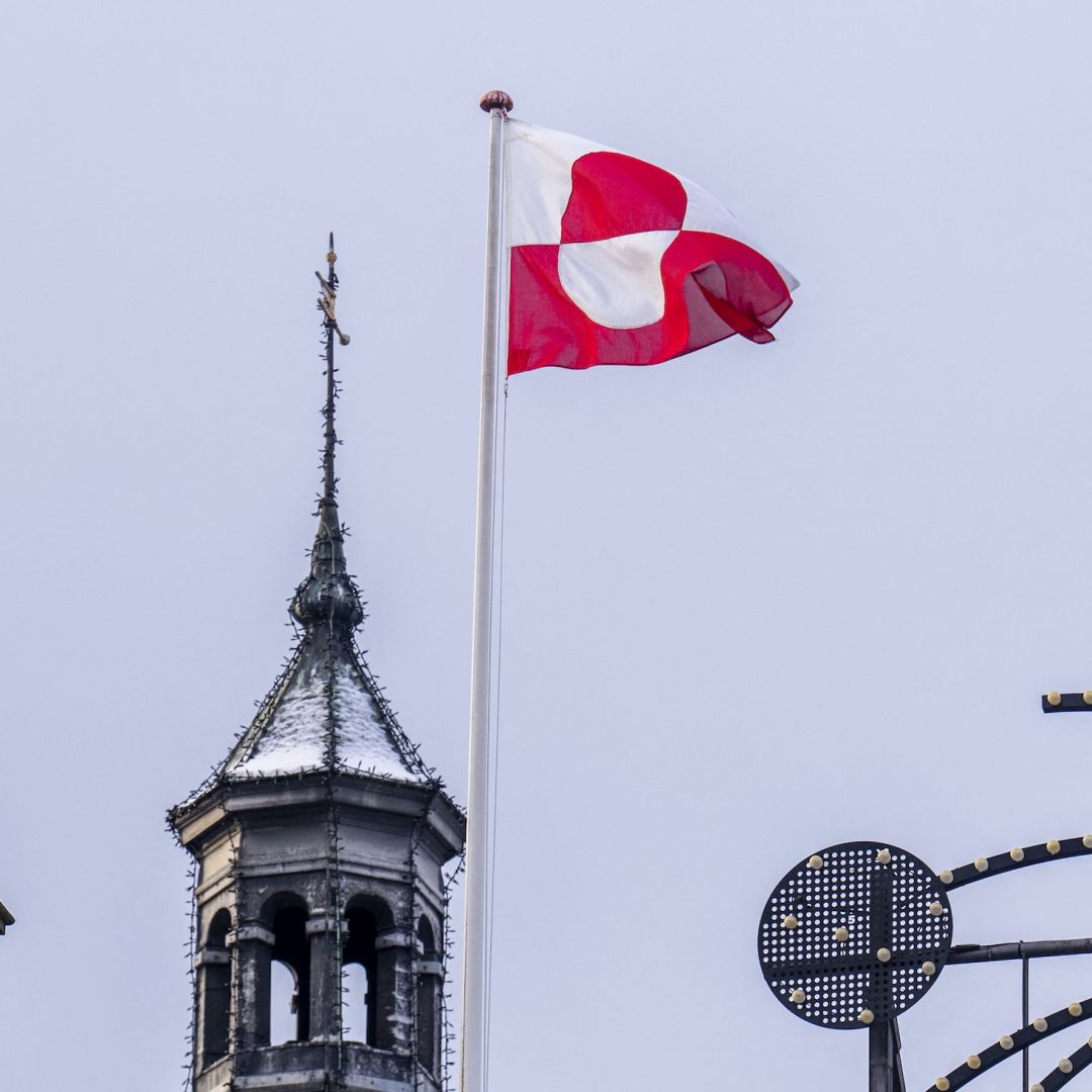 The Greenlandic flag on Jan. 8, 2026, on the roof of Tivoli Castle in Copenhagen, Denmark. The Greenlandic flag on Jan. 8, 2026, on the roof of Tivoli Castle in Copenhagen, Denmark.
