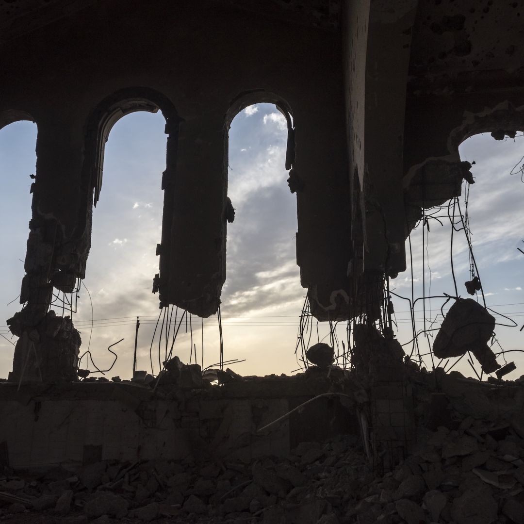 A destroyed church is seen in Mosul, Iraq.