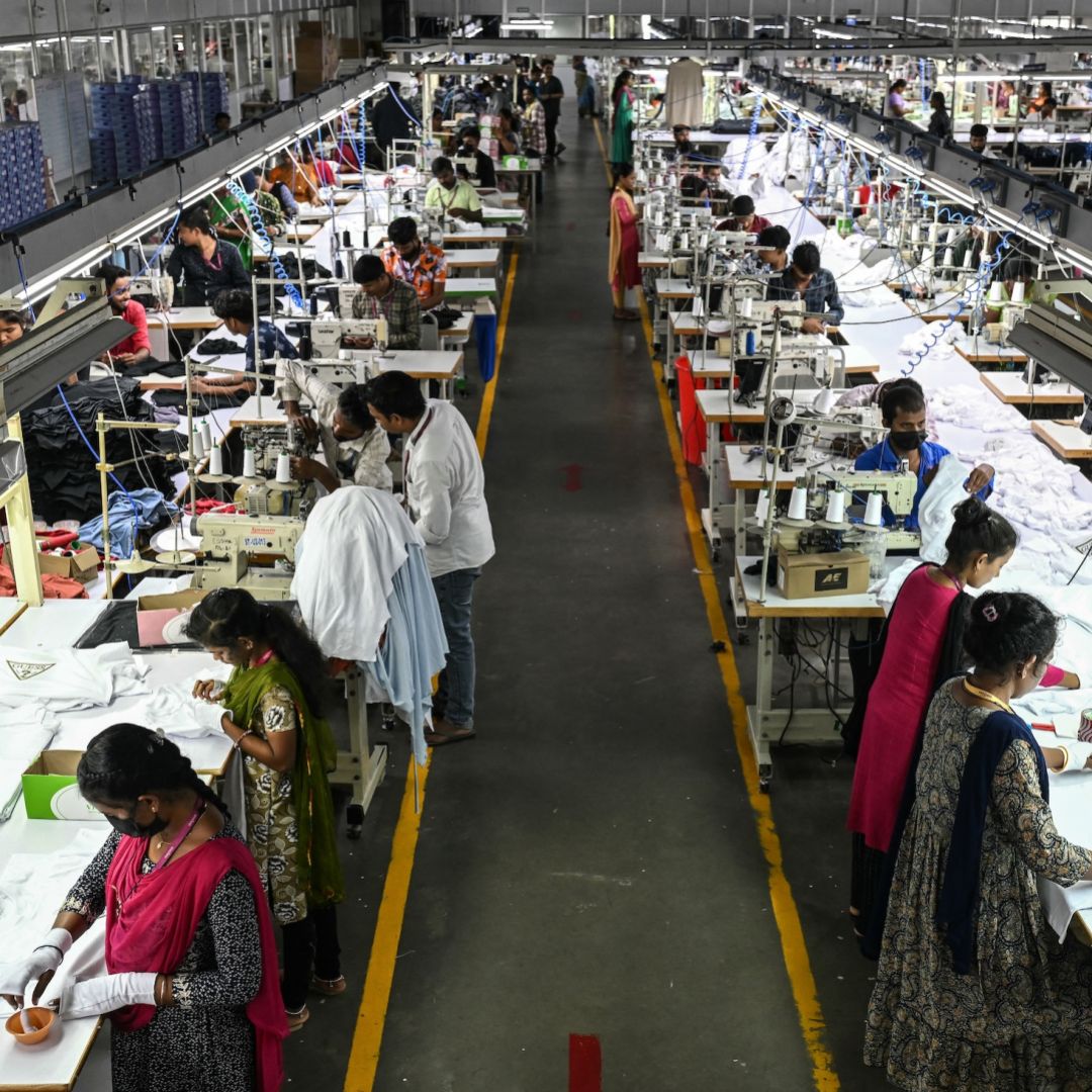 Employees work at a garment factory in Tiruppur, in India's southern state of Tamil Nadu, on Sept. 23, 2025.