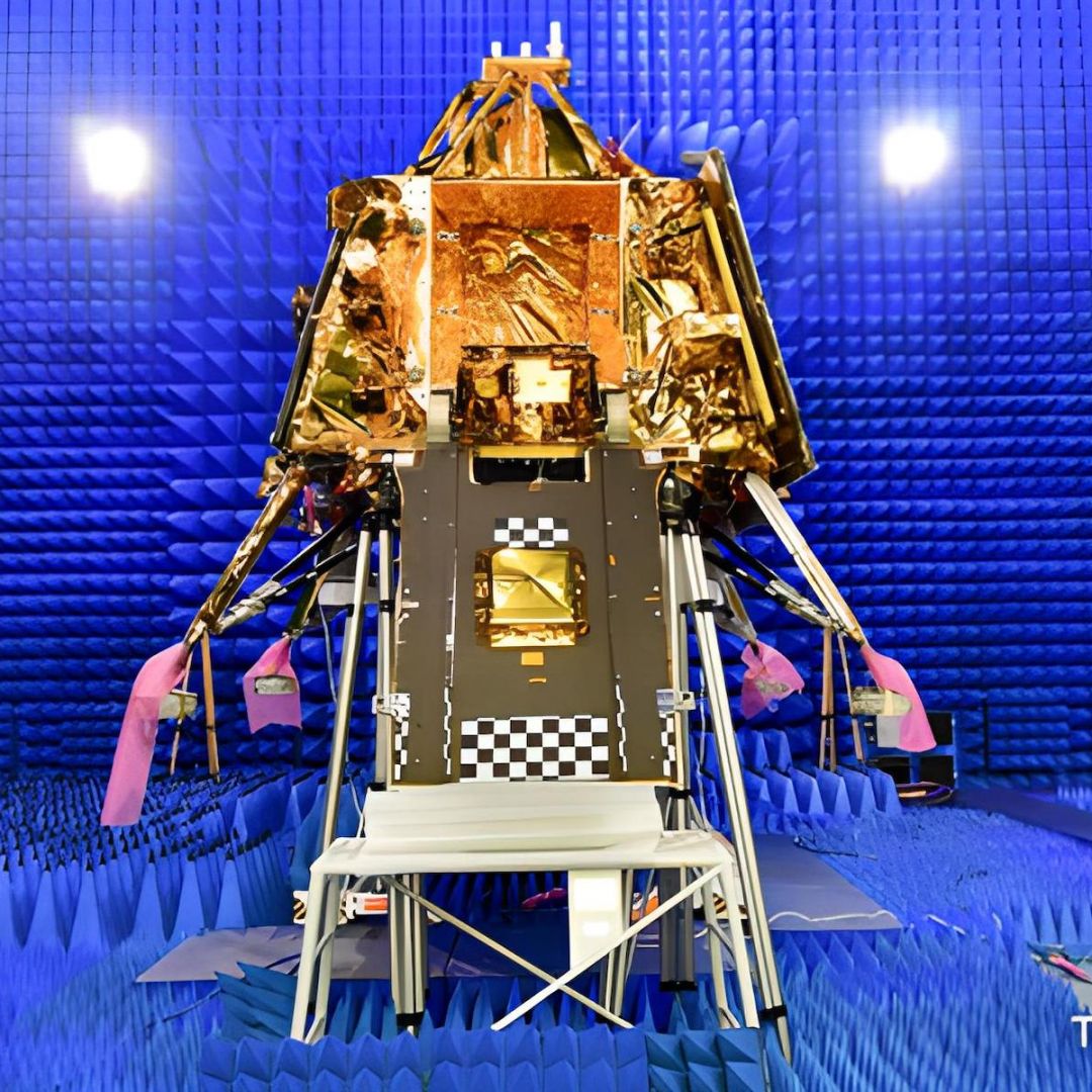 The Chandrayaan-3 lander. The Indian Space Research Organization is scheduled to launch its Chandrayaan-3 moon mission July 14. The Chandrayaan-3 lander.
