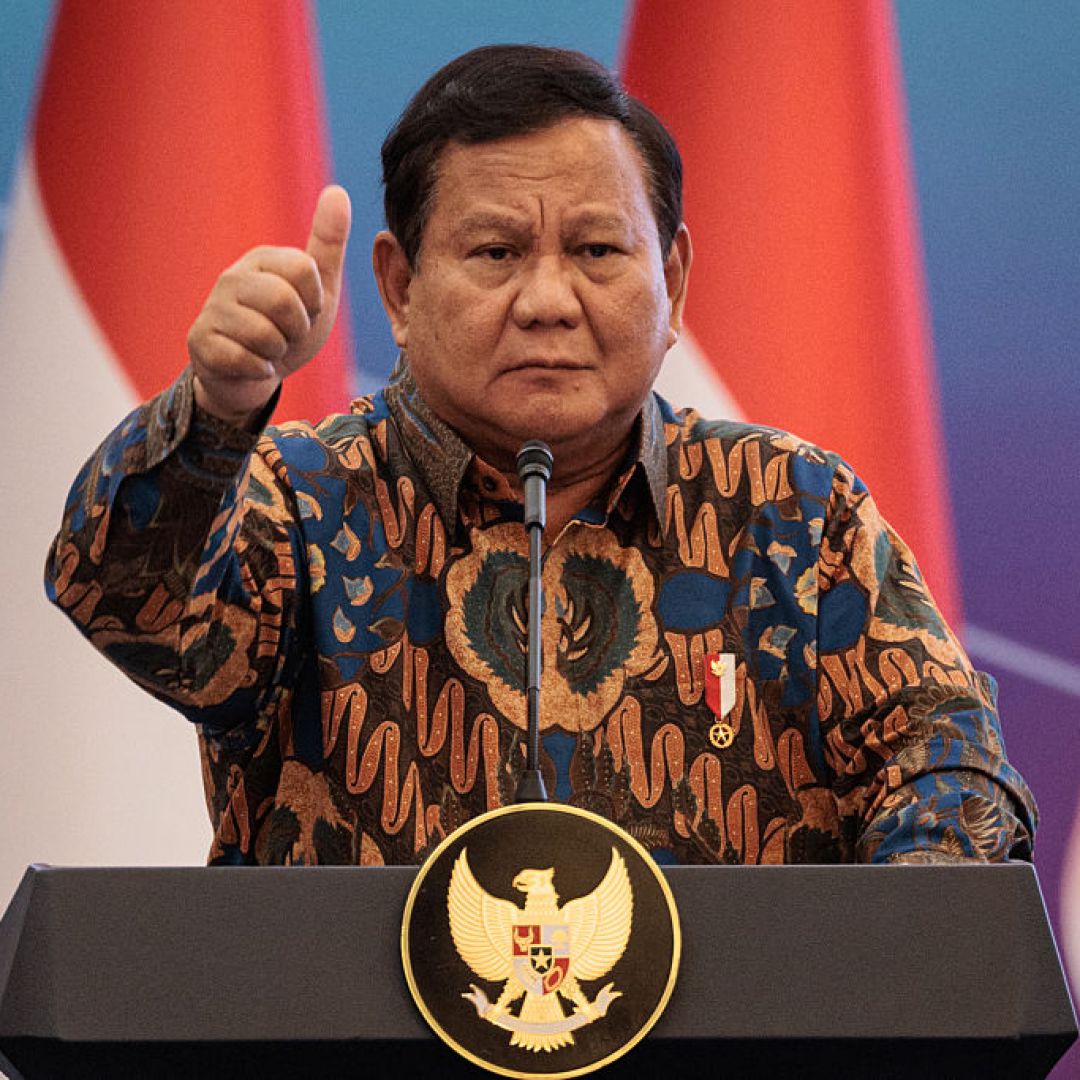 Indonesian President Prabowo Subianto speaks during an economic event in Jakarta on April 8, 2025. Indonesian President Prabowo Subianto speaks during an economic event in Jakarta on April 8, 2025.