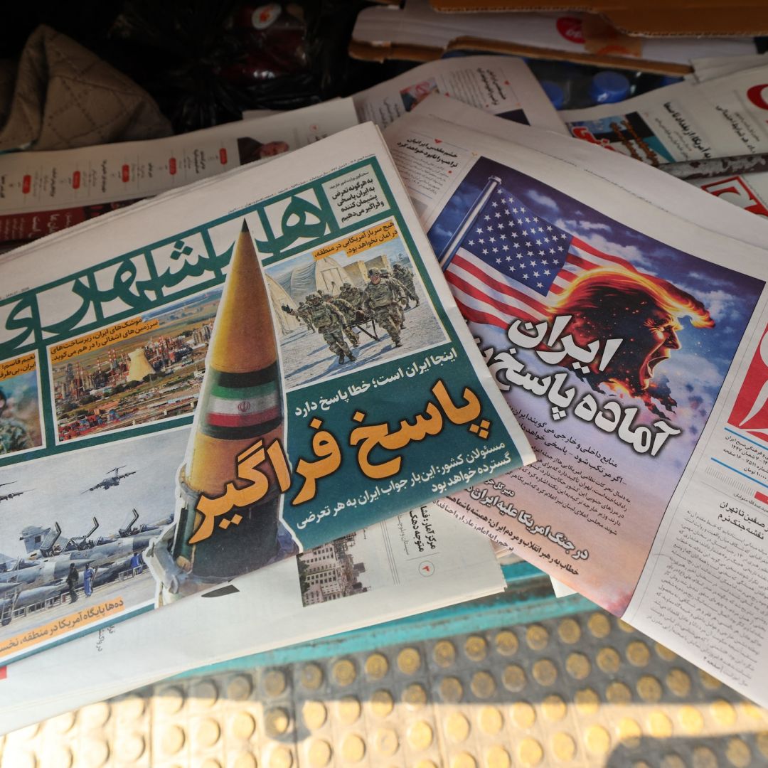 Iranian newspapers one of them (R) with a headline in Persian reading "Iran is ready for a big response," Jan. 27 in Tehran in Iran. U.S. President Donald Trump is considering a range of military options against Iran. Iranian newspapers one of them (R) with a headline in Persian reading "Iran is ready for a big response," Jan. 27 in Tehran in Iran.