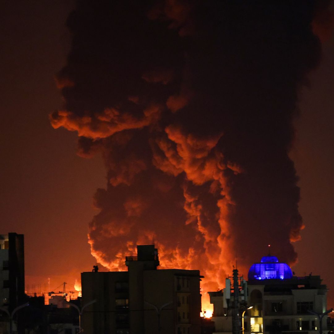 A large plume of smoke rises March 7 over Tehran after explosions were reported in the Iranian capital during the night.