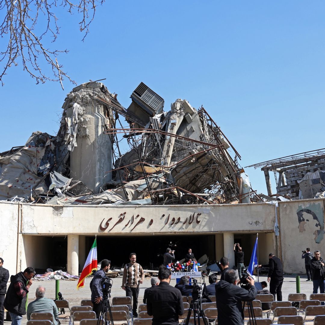 Damage at the Azadi Sport Complex in the Iranian capital of Tehran on April 3. Damage at the Azadi Sport Complex in the Iranian capital of Tehran on April 3.