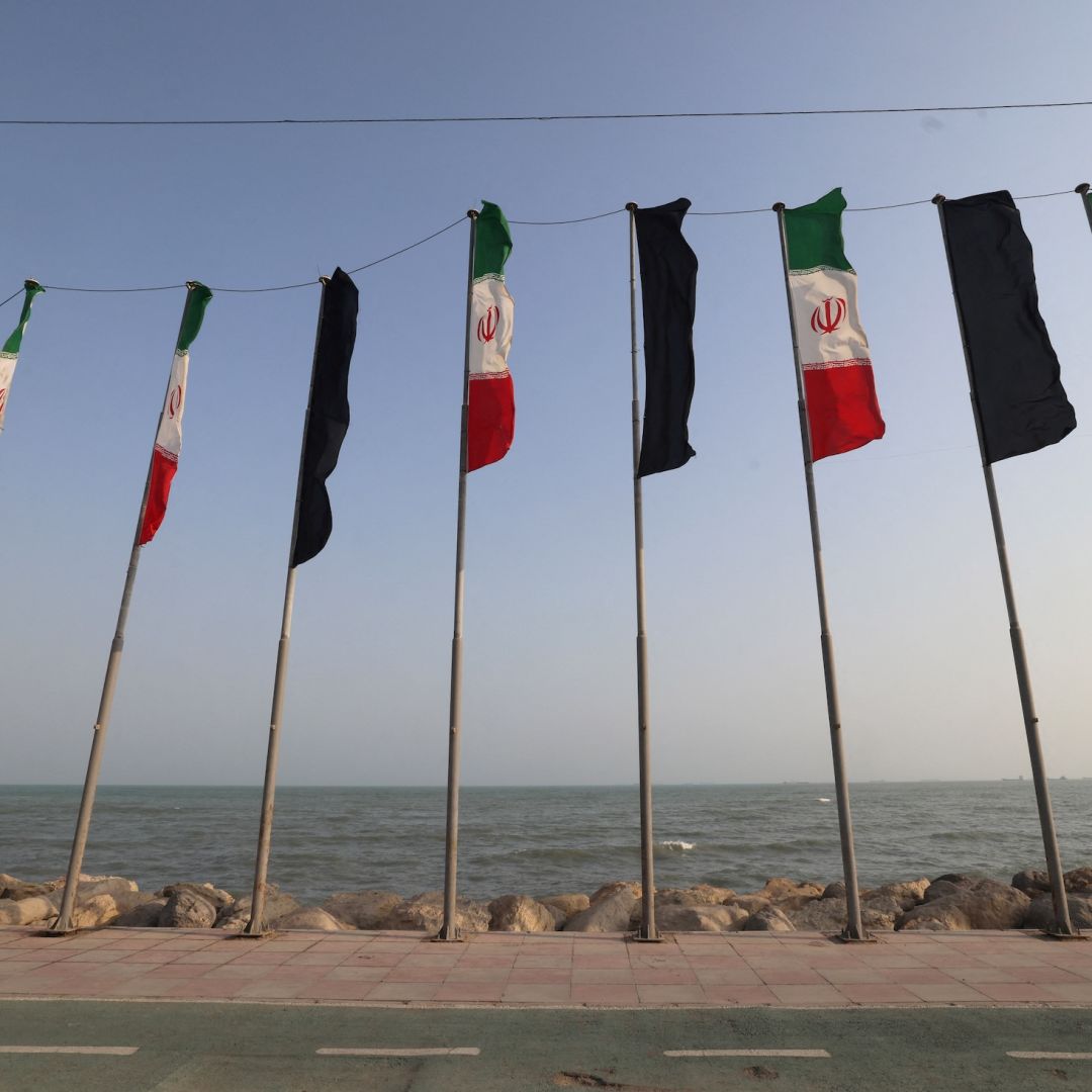 Iranian flags flutter along the corniche seafront of the port city of Bandar Abbas, Iran, on Aug. 10, 2026. Iranian flags flutter along the corniche seafront of the port city of Bandar Abbas, Iran, on Aug. 10, 2026.