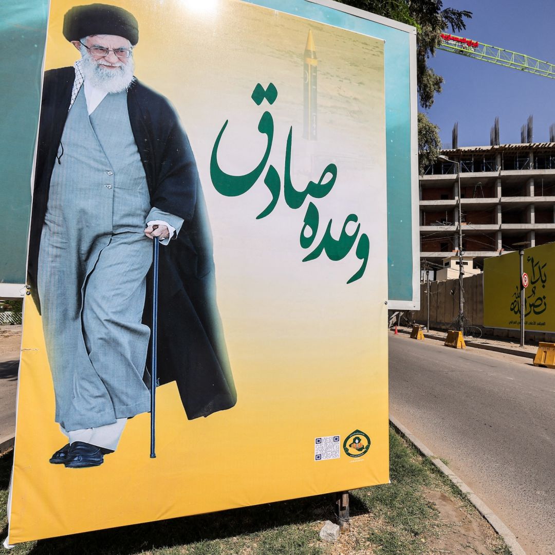 A billboard showing Iran's Supreme Leader Ali Khamenei is seen in Baghdad, Iraq, on Oct. 7, 2024.