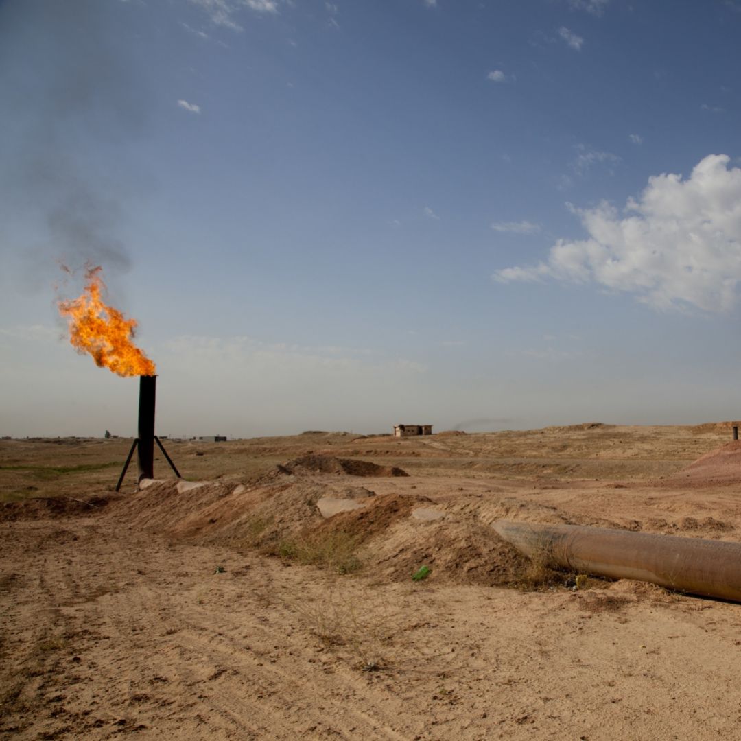 A gas flare is seen in the disputed Penja Ali district of Kirkuk in northern Iraq. A gas flare is seen in the disputed Penja Ali district of Kirkuk in northern Iraq.