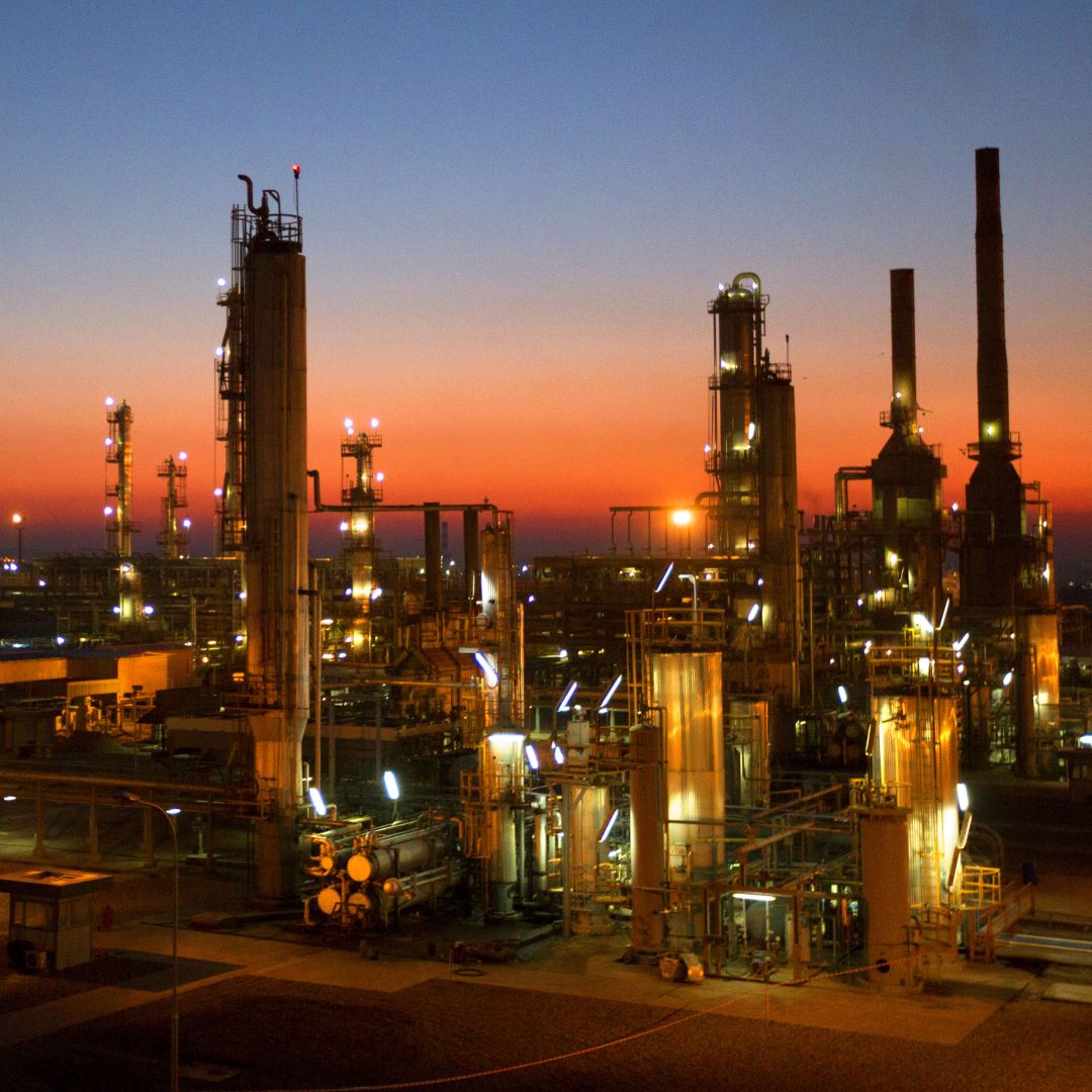 The Kawergosk oil refinery in Iraqi Kurdistan is seen at sunset. 