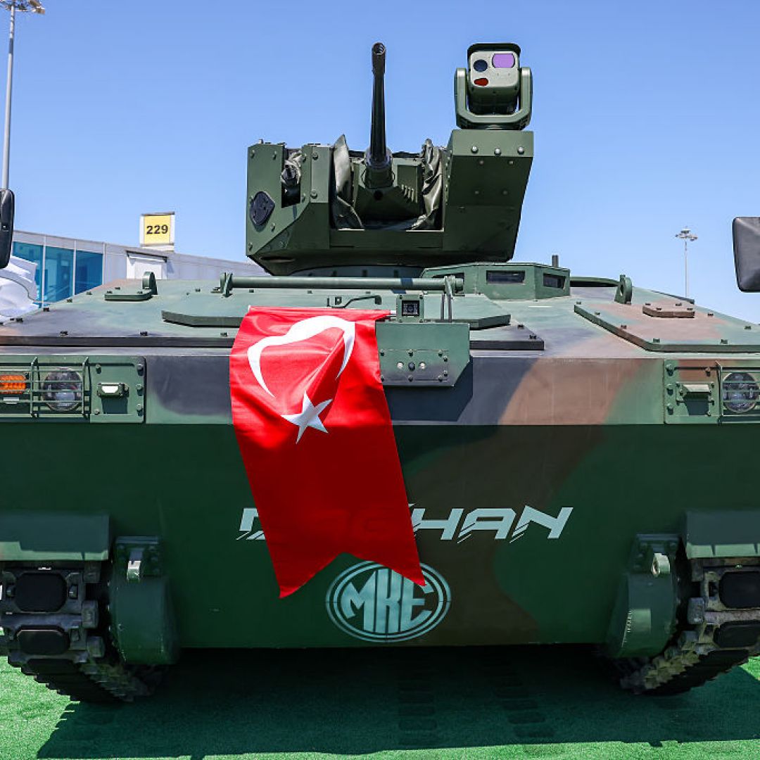 A tank is seen during Turkey's International Defense Industry Fair on July 22, 2024, in Istanbul. A tank is seen during Turkey's International Defense Industry Fair on July 22, 2024, in Istanbul.