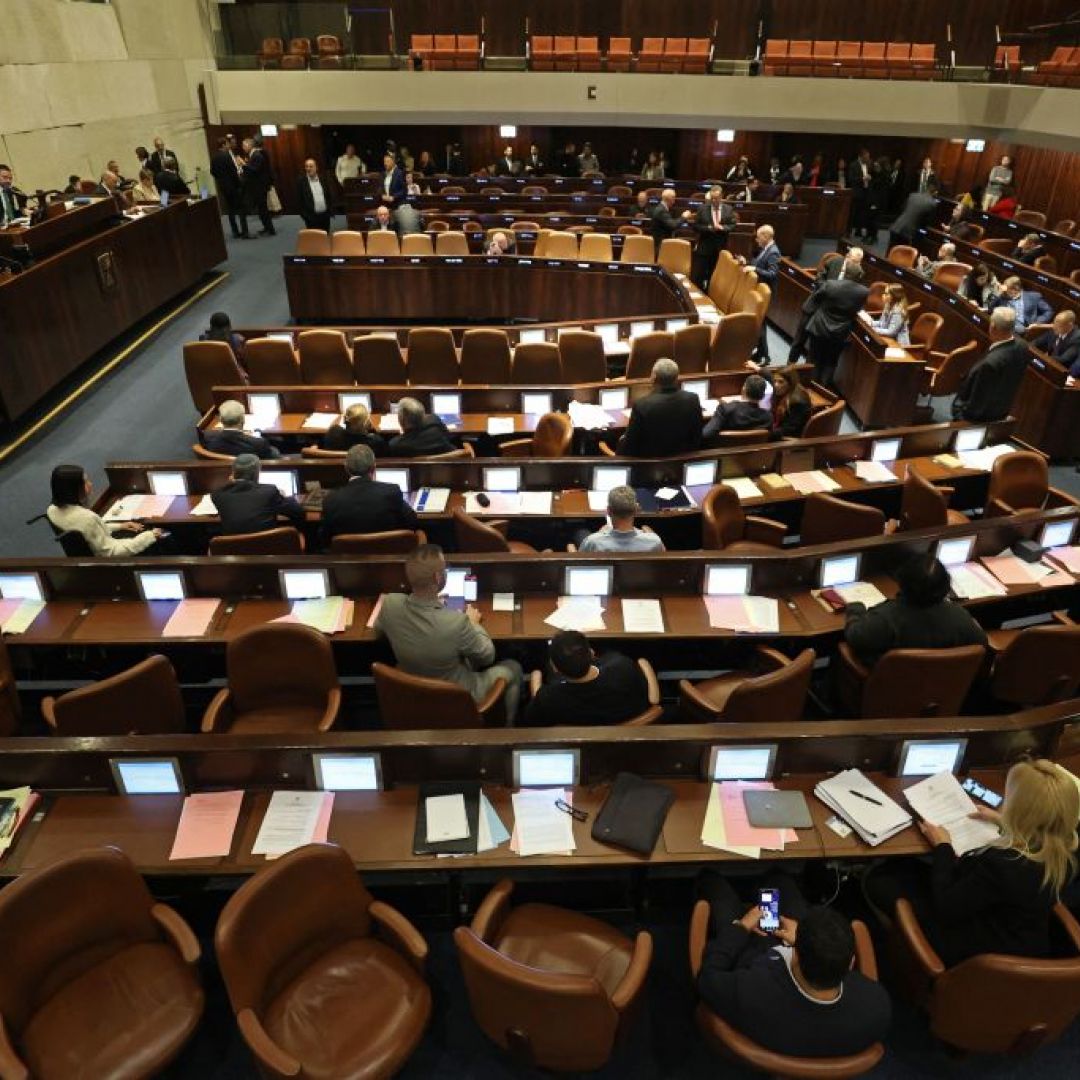 A general view shows a session at the Israeli parliament, the Knesset, in Jerusalem on March 20, 2023. 