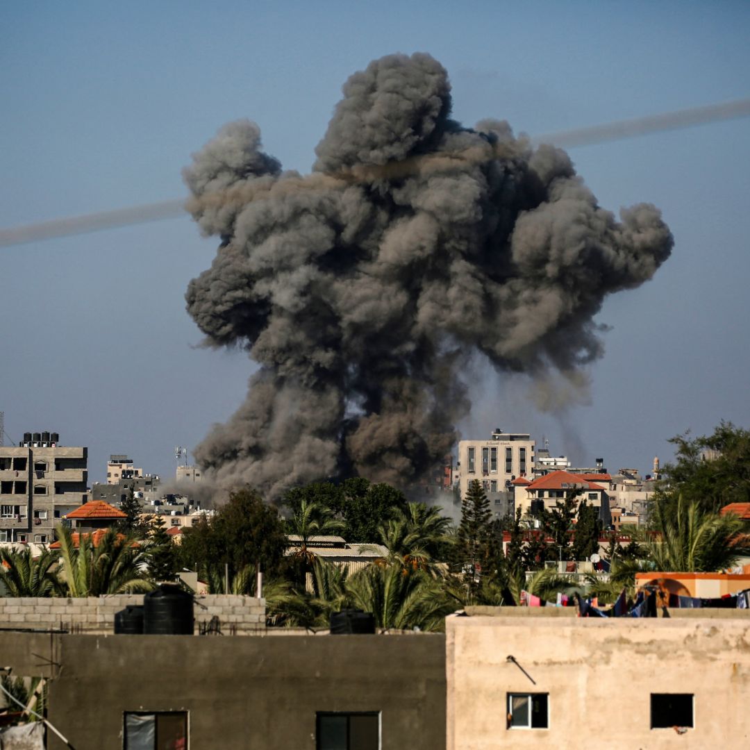 Smoke billows following an Israeli strike in Nuseirat in the central Gaza Strip on Aug. 11, 2024, amid the ongoing conflict between Israel and the Palestinian militant group Hamas.