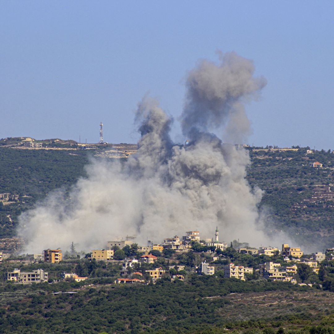 Smoke billows following an Israeli airstrike in the southern Lebanese border village of Chihine on July 28, 2024.