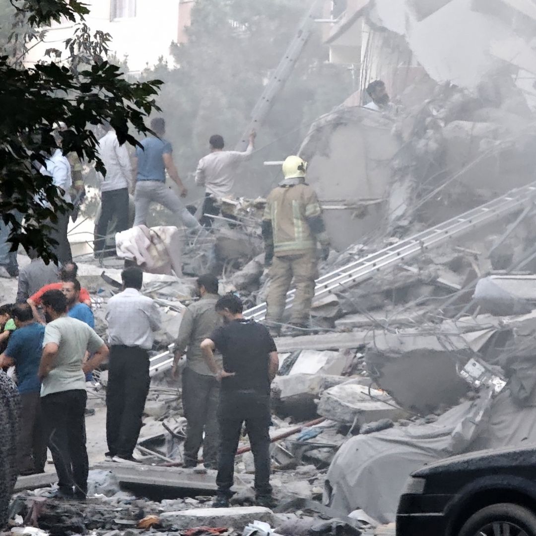 Rescue teams work at damaged buildings in Nobonyad Square following Israeli airstrikes on June 13, 2025, in Tehran, Iran. Rescue teams work at damaged buildings in Nobonyad Square following Israeli airstrikes on June 13, 2025, in Tehran, Iran.