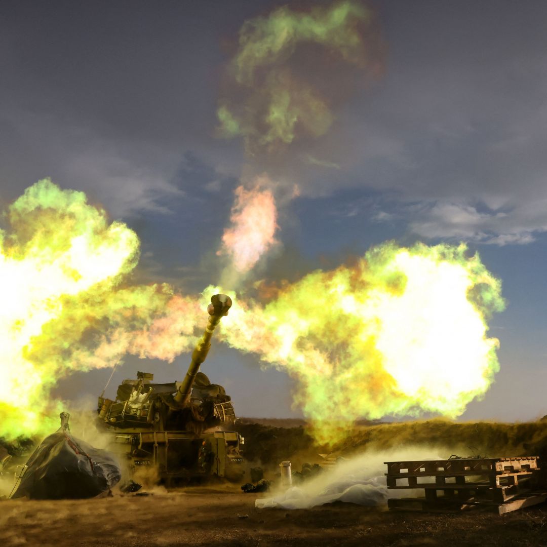 An Israeli artillery unit fires during a military drill Nov. 2, 2023, in the Golan Heights near the border with Lebanon.